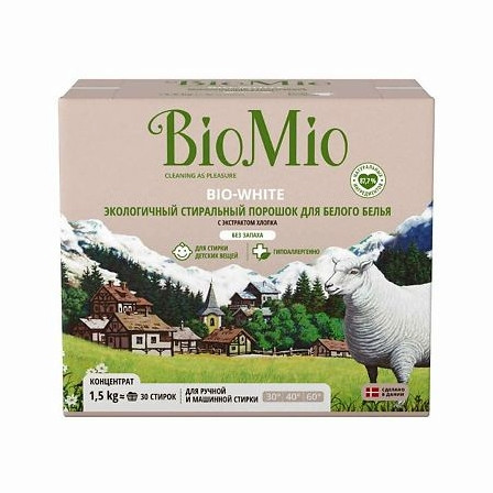 BIOMIO стир.порош.Bio-White д/бел.белья  без запаха 1,5кг /8 — фото 2