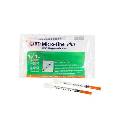 ШПРИЦ ИНСУЛИНОВЫЙ ОДНОРАЗОВЫЙ BD MICRO-FINE PLUS U-100 (1 МЛ) СТЕРИЛЬНЫЙ ВНУТРИ С НЕСЪЕМНОЙ ИГЛОЙ 0, — фото 2
