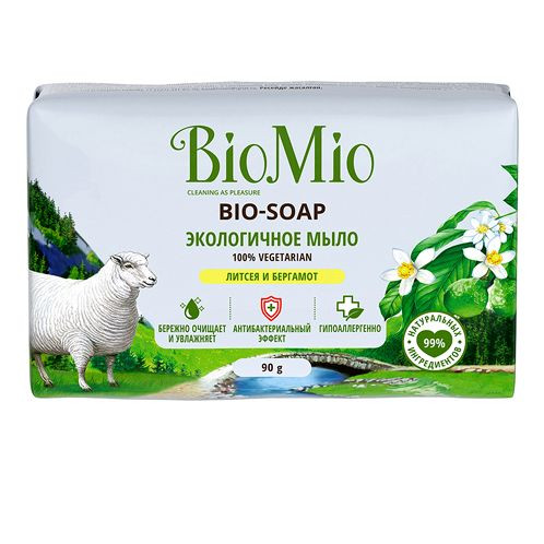 BIOMIO Bio-Soap мыло туалетное Литсея и бергамот 90гр 520.04187.0101  /24 — фото 3