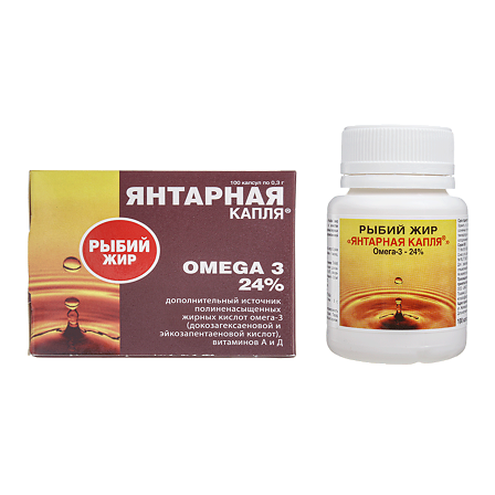 Рыбий жир "Янтарная капля" Омега-3 (вит А) капс.№100 — фото 2