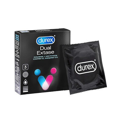 Изделия ДЮРЕКС №3 Dual Extase рельефные — фото 2